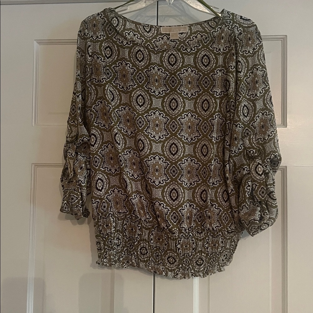 Michael Kors Brown, olive green and Cream Patterned Top